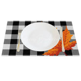 Lofaris Black and Gray Grid with Maple Leaves Set of 4 Placemats for Modern Moody Fall Autumn Decor